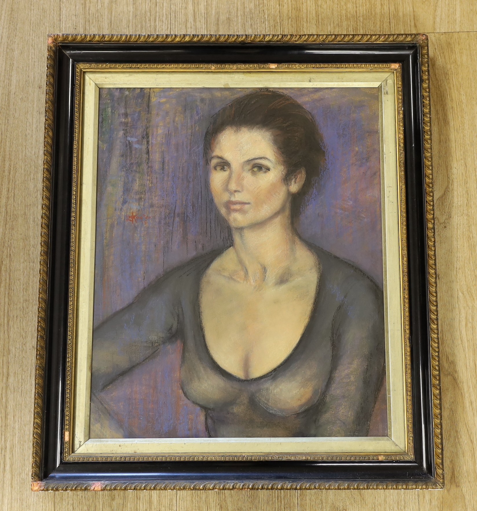 L.M. Koster, pastel, Portrait of a young woman, signed and dated '75, 54 x 44cm